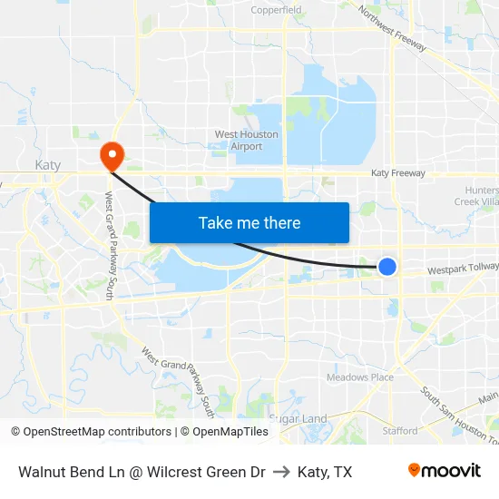 Walnut Bend Ln @ Wilcrest Green Dr to Katy, TX map