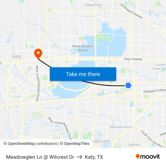 Meadowglen Ln @ Wilcrest Dr to Katy, TX map