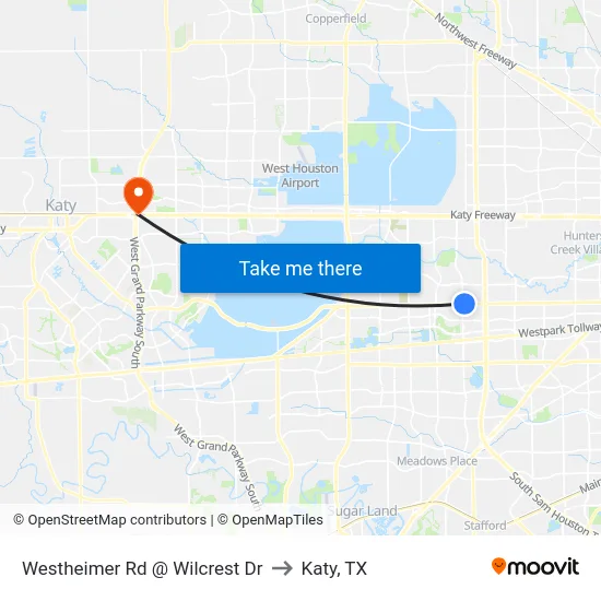 Westheimer Rd @ Wilcrest Dr to Katy, TX map