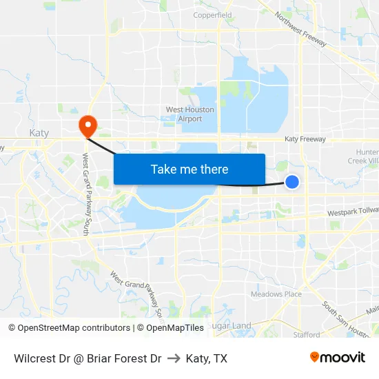 Wilcrest Dr @ Briar Forest Dr to Katy, TX map