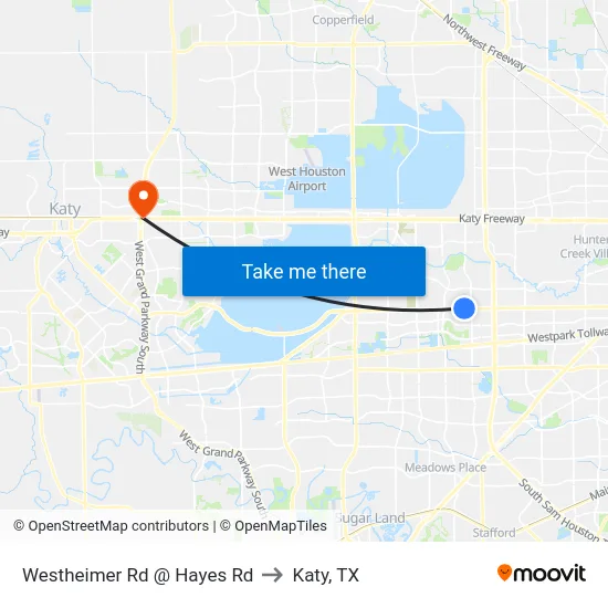 Westheimer Rd @ Hayes Rd to Katy, TX map