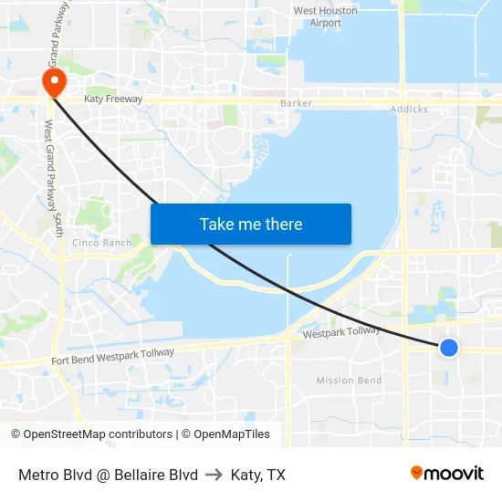 Metro Blvd @ Bellaire Blvd to Katy, TX map