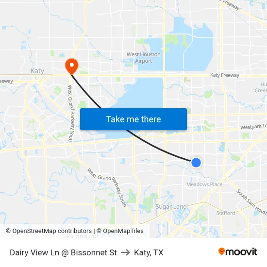 Dairy View Ln @ Bissonnet St to Katy, TX map