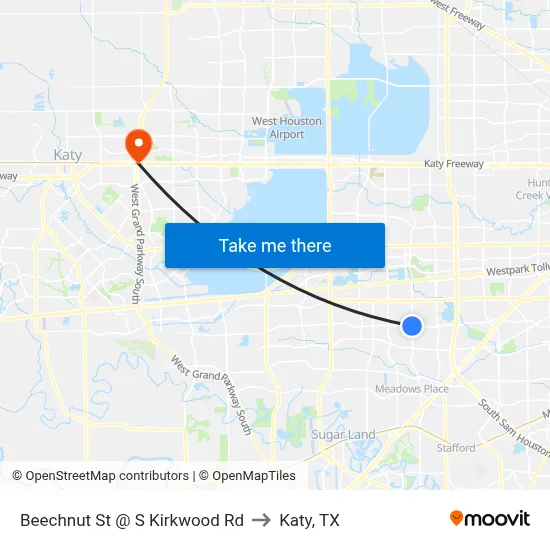 Beechnut St @ S Kirkwood Rd to Katy, TX map