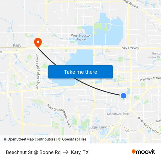Beechnut St @ Boone Rd to Katy, TX map