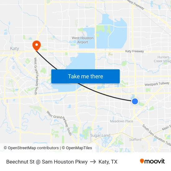 Beechnut St @ Sam Houston Pkwy to Katy, TX map