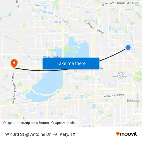 W 43rd St @ Antoine Dr to Katy, TX map