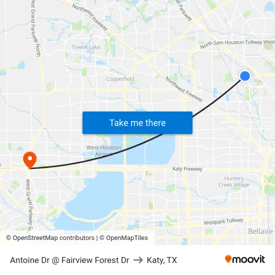 Antoine Dr @ Fairview Forest Dr to Katy, TX map