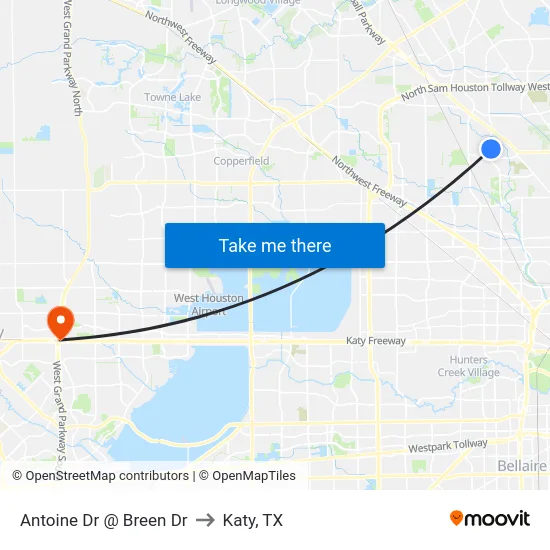 Antoine Dr @ Breen Dr to Katy, TX map