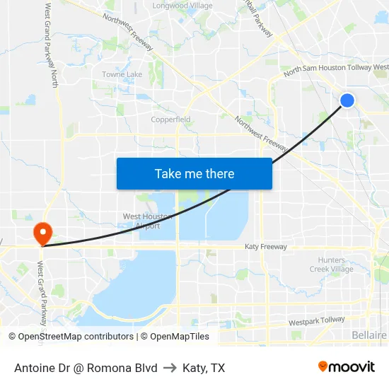 Antoine Dr @ Romona Blvd to Katy, TX map