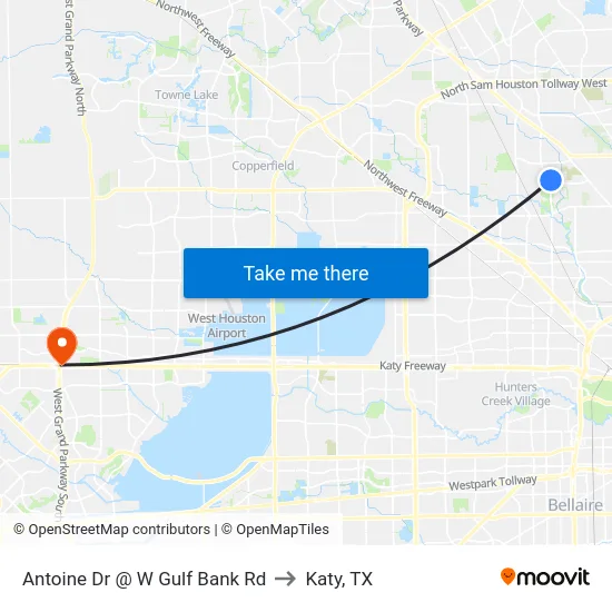Antoine Dr @ W Gulf Bank Rd to Katy, TX map