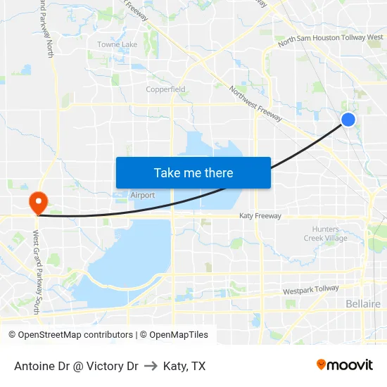 Antoine Dr @ Victory Dr to Katy, TX map