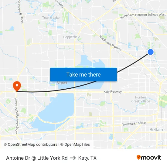 Antoine Dr @ Little York Rd to Katy, TX map