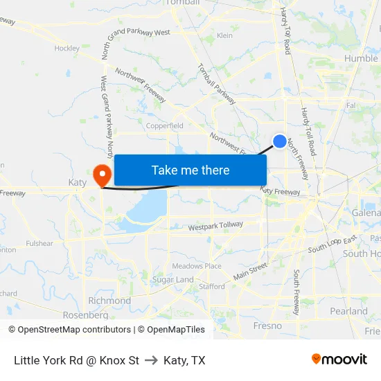 Little York Rd @ Knox St to Katy, TX map