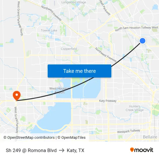 Sh 249 @ Romona Blvd to Katy, TX map