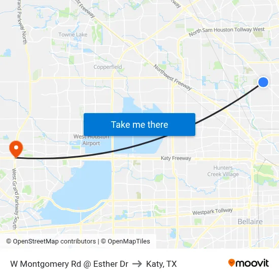 W Montgomery Rd @ Esther Dr to Katy, TX map