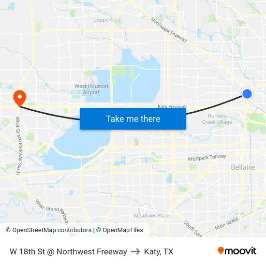 W 18th St @ Northwest Freeway to Katy, TX map