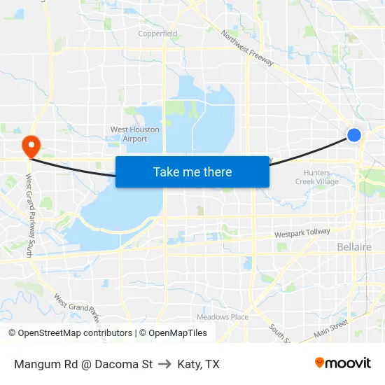 Mangum Rd @ Dacoma St to Katy, TX map