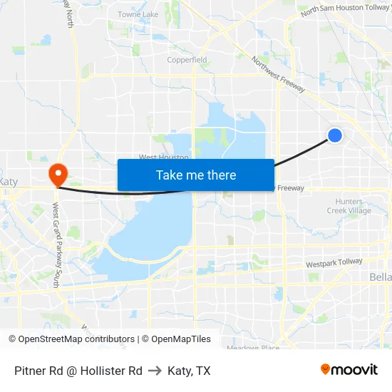 Pitner Rd @ Hollister Rd to Katy, TX map