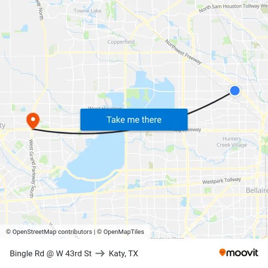 Bingle Rd @ W 43rd St to Katy, TX map