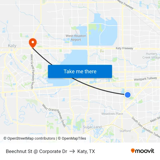 Beechnut St @ Corporate Dr to Katy, TX map