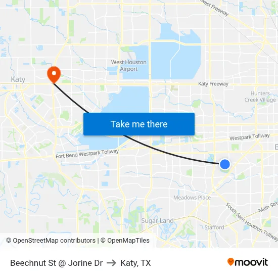 Beechnut St @ Jorine Dr to Katy, TX map