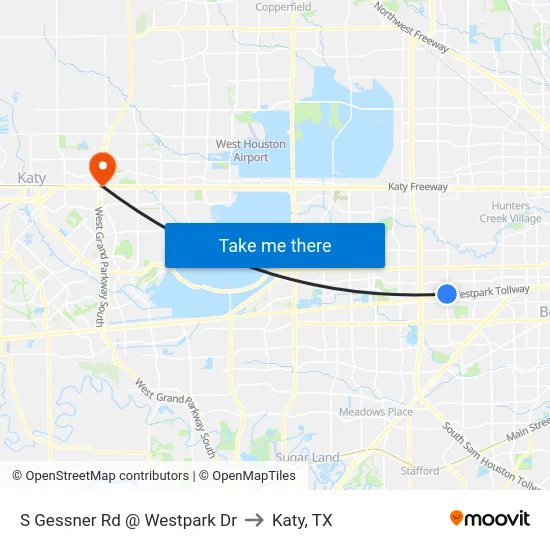 S Gessner Rd @ Westpark Dr to Katy, TX map