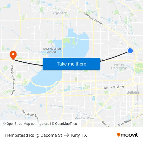 Hempstead Rd @ Dacoma St to Katy, TX map