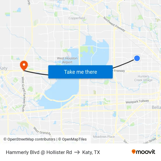 Hammerly Blvd @ Hollister Rd to Katy, TX map