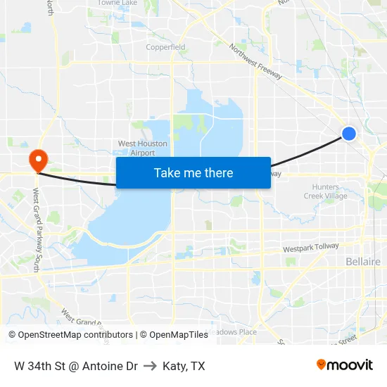 W 34th St @ Antoine Dr to Katy, TX map