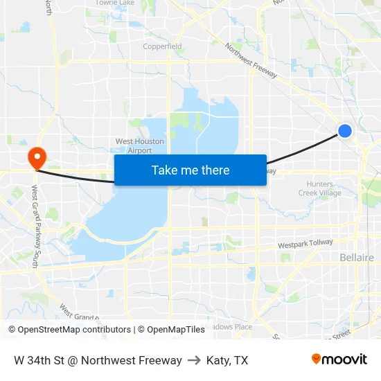 W 34th St @ Northwest Freeway to Katy, TX map