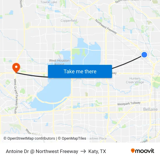 Antoine Dr @ Northwest Freeway to Katy, TX map