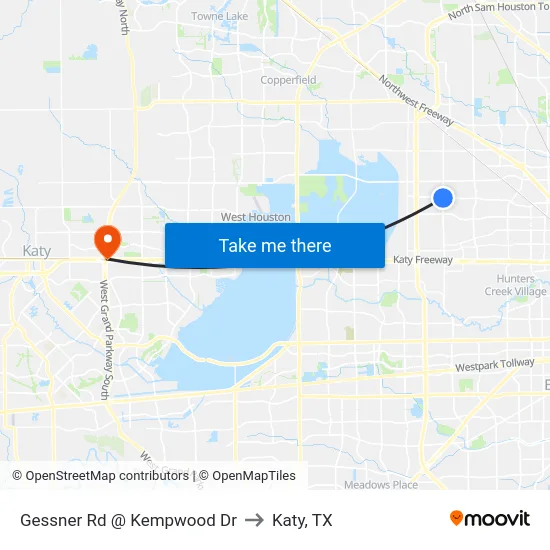Gessner Rd @ Kempwood Dr to Katy, TX map