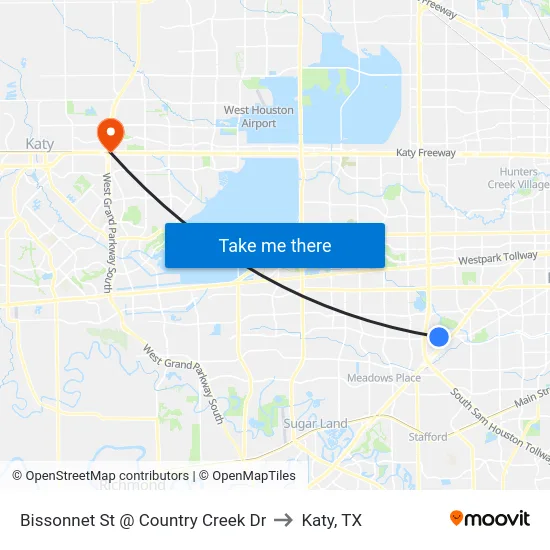 Bissonnet St @ Country Creek Dr to Katy, TX map
