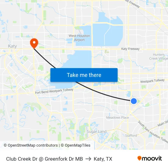 Club Creek Dr @ Greenfork Dr MB to Katy, TX map
