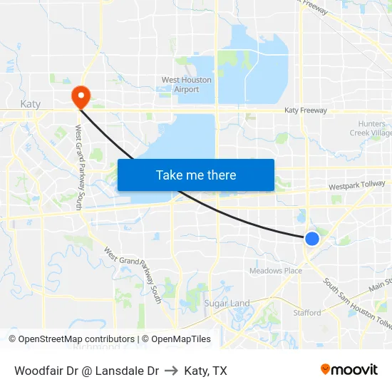 Woodfair Dr @ Lansdale Dr to Katy, TX map
