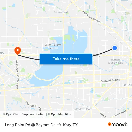 Long Point Rd @ Bayram Dr to Katy, TX map