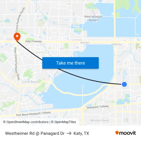 Westheimer Rd @ Panagard Dr to Katy, TX map