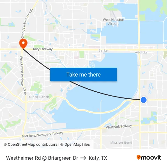 Westheimer Rd @ Briargreen Dr to Katy, TX map
