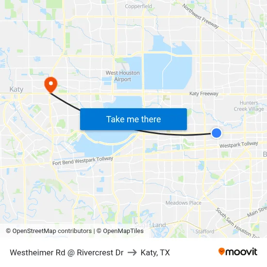 Westheimer Rd @ Rivercrest Dr to Katy, TX map