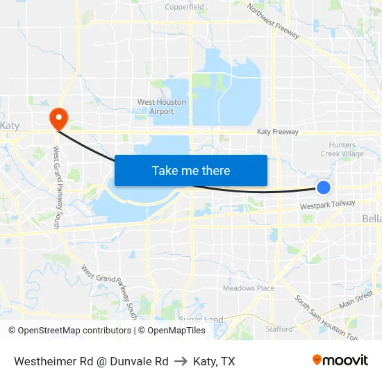 Westheimer Rd @ Dunvale Rd to Katy, TX map