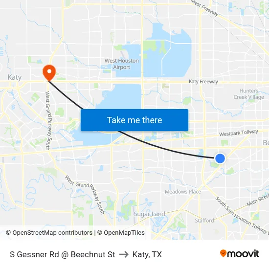 S Gessner Rd @ Beechnut St to Katy, TX map