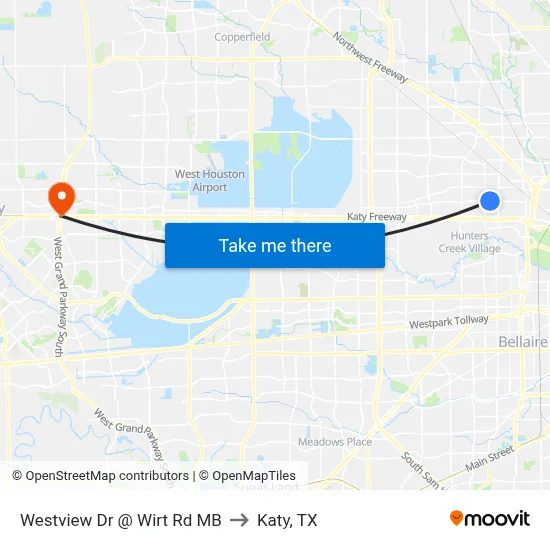 Westview Dr @ Wirt Rd MB to Katy, TX map