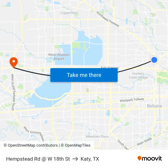 Hempstead Rd @ W 18th St to Katy, TX map