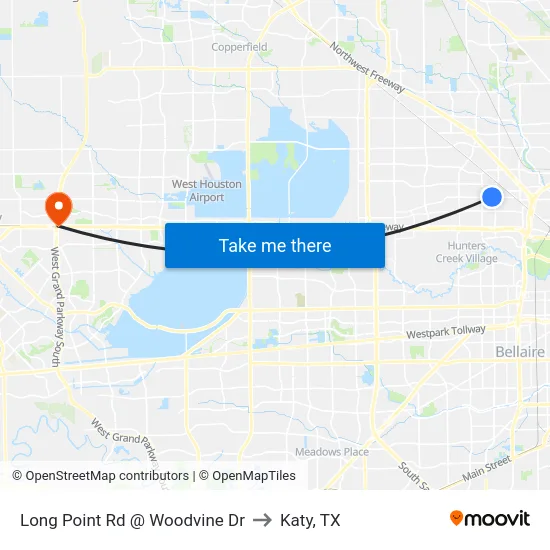 Long Point Rd @ Woodvine Dr to Katy, TX map