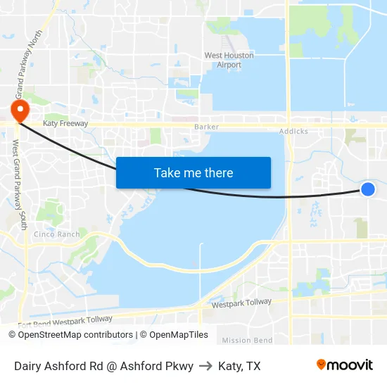 Dairy Ashford Rd @ Ashford Pkwy to Katy, TX map