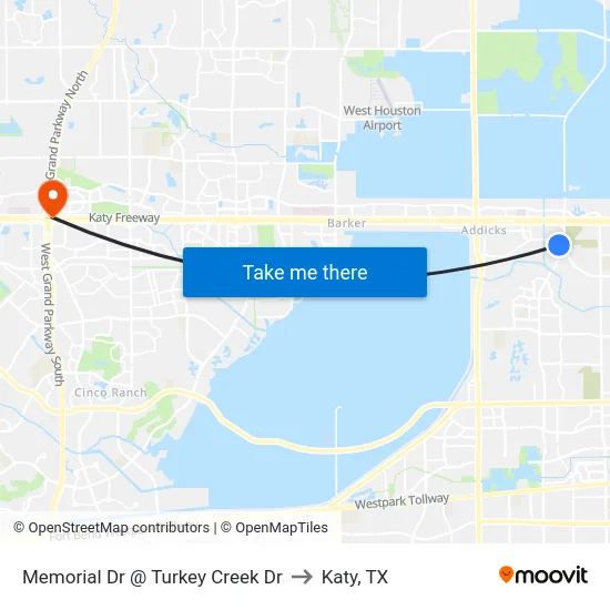 Memorial Dr @ Turkey Creek Dr to Katy, TX map
