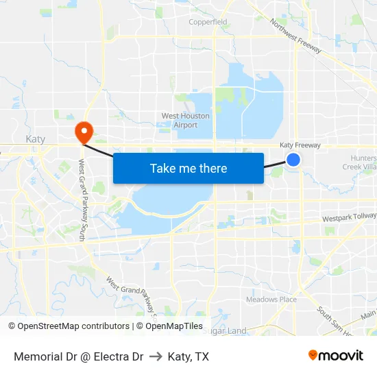 Memorial Dr @ Electra Dr to Katy, TX map