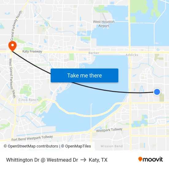 Whittington Dr @ Westmead Dr to Katy, TX map