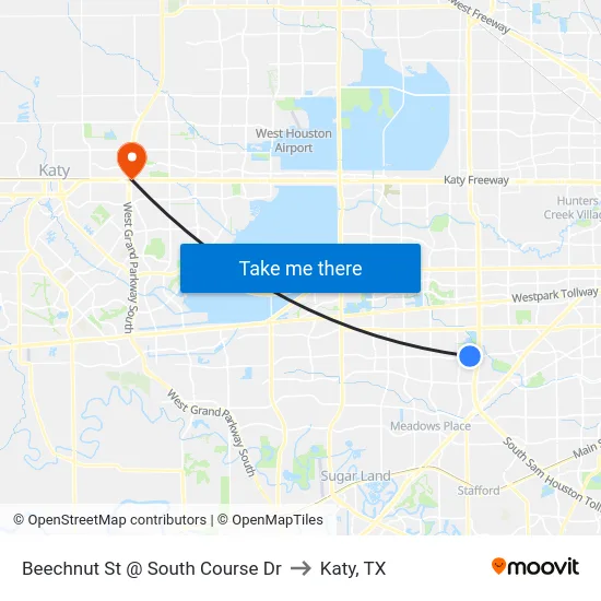 Beechnut St @ South Course Dr to Katy, TX map